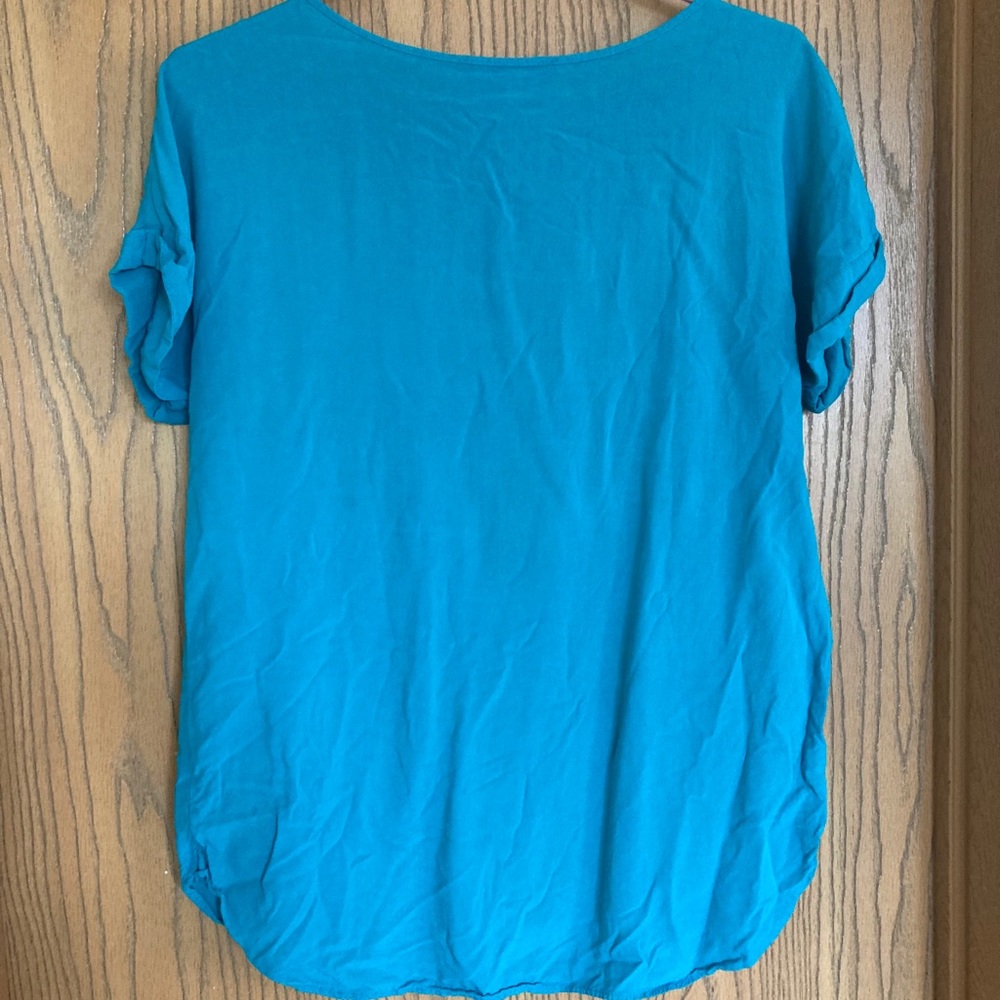 LOFT Teal T-Shirt Blouse with front pocket - Picture 6 of 6